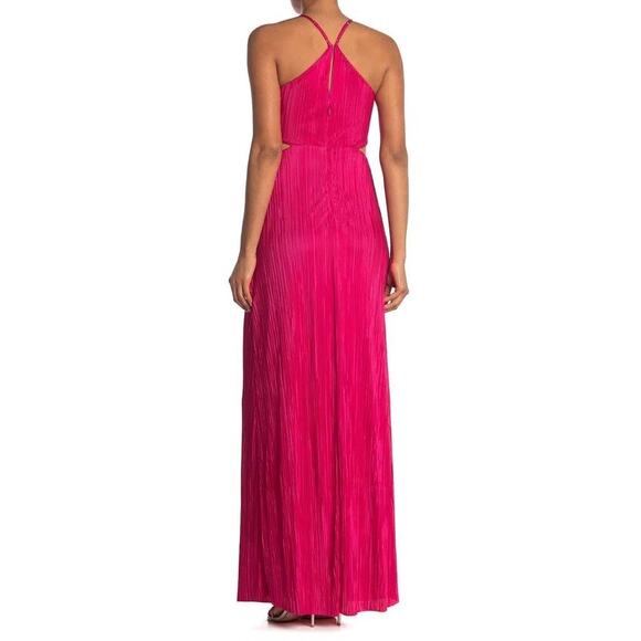 BCBGeneration Hot Pink Pleated Cutout Halter Maxi Dress Women’s Size 6 - Picture 2 of 6